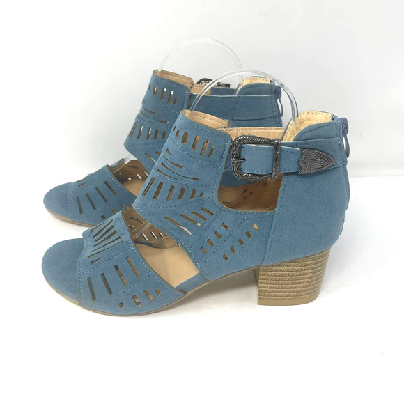 Yasirun Blue Cutout Peep Toe Wedge Sandal Size 39 US SIze 8 New Without Box - Picture 1 of 7